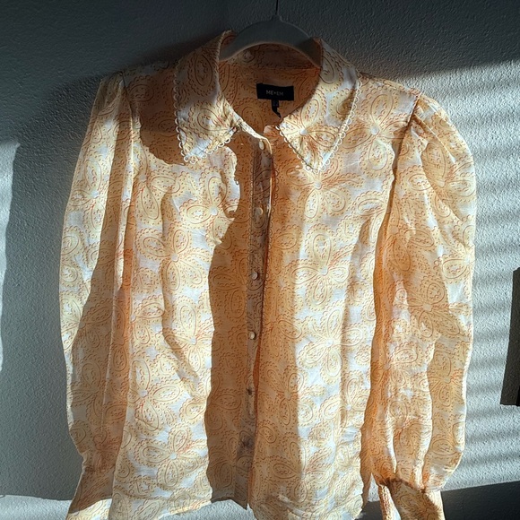 ME+EM
Women's Natural Silk-linen Lace Print Balloon Sleeve Blouse - US Size 8 - Picture 2 of 5